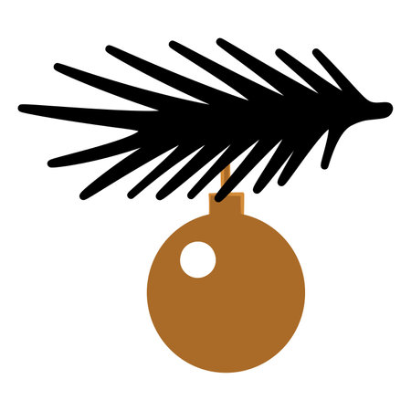 Luxury symbol of ball toy hanging on pine branch. Christmas symbol in boho style. Festive New Year vector icon isolated on white background for decoration of holiday designのイラスト素材