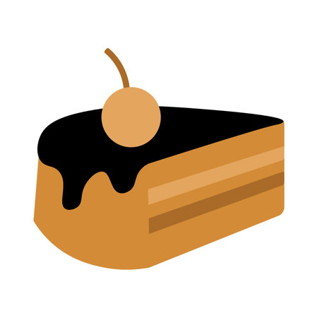 Luxury symbol of sliced piece of cake with chocolate frosting. Christmas symbol in boho style. Festive New Year vector icon isolated on white background for decoration of holiday designのイラスト素材