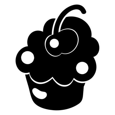Winter Monochrome Berry Muffin Doodle Silhouetteのイラスト素材