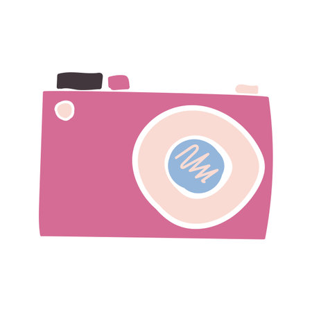 Beauty service, pink pocket camera. Miniature camera for taking photos of sights and selfies. Beauty...