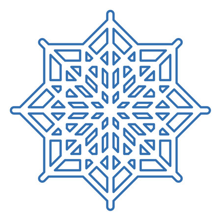 Blue stroked silhouette of snowflake, element of winter festival decoration. Winter snow, Christmas pure miracle symbol. Simple liner vector icon isolated on white backgroundのイラスト素材