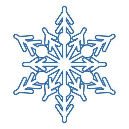 Blue stroked silhouette of snowflake, element of winter festival decoration. Winter snow, Christmas pure miracle symbol. Simple liner vector icon isolated on white backgroundのイラスト素材
