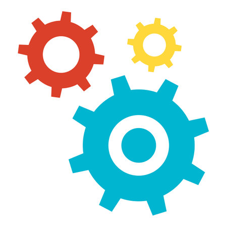Organization of production and networking. Gears of complex mechanism, business process organization flat symbol. Simple flat color icon isolated on white backgroundのイラスト素材