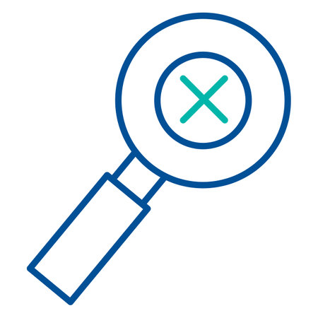 Magnifying glass rejects unnecessary information, business process organization symbol. Searching and sorting data. Simple linear color icon isolated on white backgroundのイラスト素材