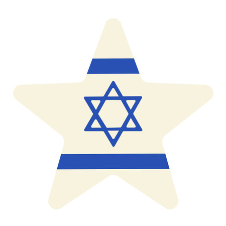 Festive five pointed star element in colors of Israel flag, attribute of Jewish holiday. Cartoon solid milk vector icon in national colors of Israel flag isolated on white backgroundのイラスト素材
