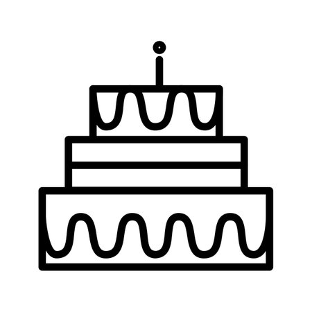 Tall multi tiered cake, birthday party symbol. Outline of festive biscuit cake for design of children's entertainment center. Simple linear icon isolated on white backgroundのイラスト素材