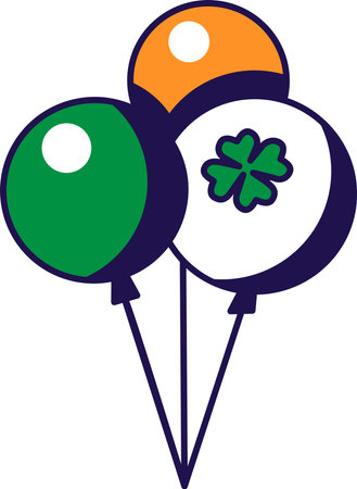 Set of colorful balloons. Traditional festive element, attributes of St. Patrick Day. Festival fair exhibition decoration element. Cartoon vector icon in national colors of Irish flagのイラスト素材