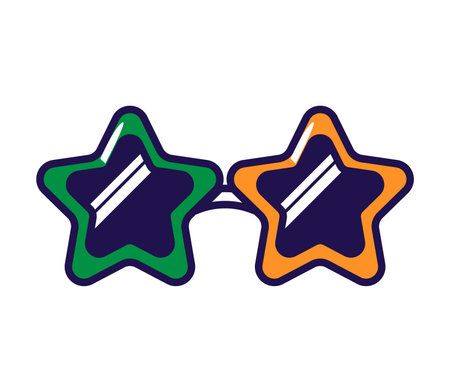 Festive carnival glasses with star shaped frame in colors of national flag of Ireland. Traditional festive element, attributes of St. Patrick Day. Cartoon vector icon isolated on white backgroundのイラスト素材