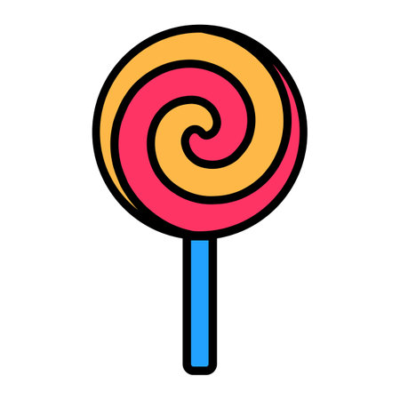 Spiral Party candy lollipop, birthday symbol. Simple style festive spiral lollipop for design of children entertainment center. Color stroke icon isolated on white backgroundのイラスト素材