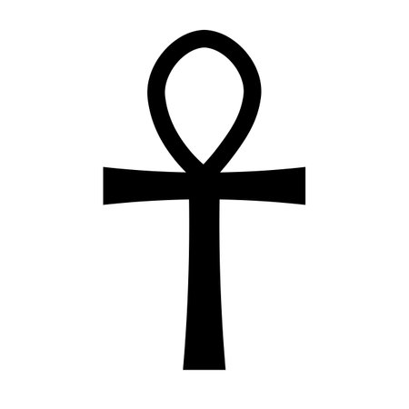 Ankh cross mystical religious symbol. Spiritual Egyptian pharaoh sign of traditional culture of worship and veneration. Simple black and white vector isolated on white backgroundのイラスト素材