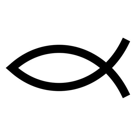 Ichthys mystical religious symbol. Spiritual Christian religious sign of traditional culture of worship and veneration. Simple black and white vector isolated on white backgroundのイラスト素材