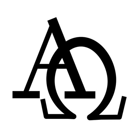 Connected A religious symbol. Spiritual omega alpha sign of traditional culture of worship and veneration. Simple black and white vector isolated on white backgroundのイラスト素材