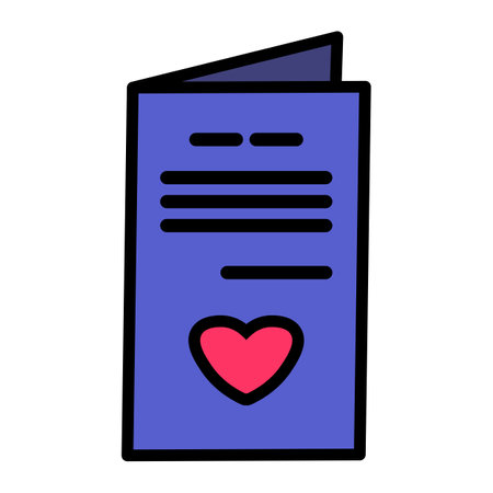 Holiday Party card decorated with heart, birthday symbol. Simple style festive Holiday card for design of children entertainment center. Color stroke icon isolated on white backgroundのイラスト素材