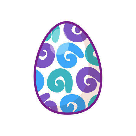 Festive Easter egg with multi colored striped ornament. Bright minimalistic illustration for design of festive Easter banner. Cartoon vector element in thin stroke isolated on white backgroundのイラスト素材