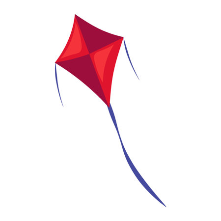 Bright flying kite with long fabric tail. Toy paper kit. Summer vacation icon. Simple flat cartoon vector isolated on white backgroundのイラスト素材