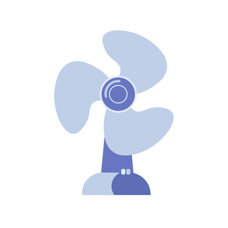 Portable room fan for room cooling. Fan device for air circulation. Summer vacation icon. Simple flat cartoon vector isolated on white backgroundのイラスト素材
