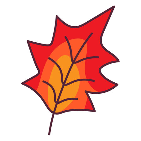 Autumn Dried maple tree leaf foliage stroked illustration. Tree leaf, herbarium. Simple cartoon multicolored vector hand drawn isolated on white backgroundのイラスト素材