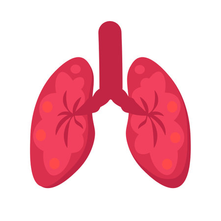 Lungs of healthy person icon. Respiratory system organs, medical stroked cartoon element for modern and retro design. Simple color vector pictogram isolated on white backgroundのイラスト素材