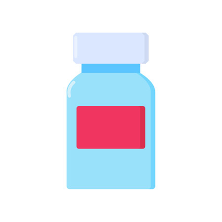 Plastic jar with pills icon. Container for storing painkillers, medical stroked cartoon element for modern and retro design. Simple color vector pictogram isolated on white backgroundのイラスト素材