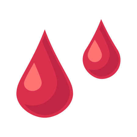 Drops of red blood icon. Intravenous fluid, medical stroked cartoon element for modern and retro design. Simple color vector pictogram isolated on white backgroundのイラスト素材
