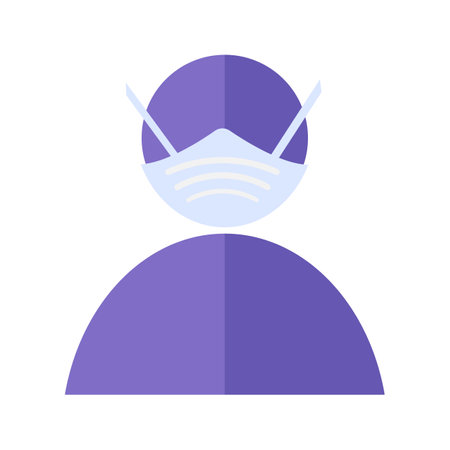 Avatar man wearing face mask icon. Warning symbol, medical stroked cartoon element for modern and retro design. Simple color vector pictogram isolated on white backgroundのイラスト素材