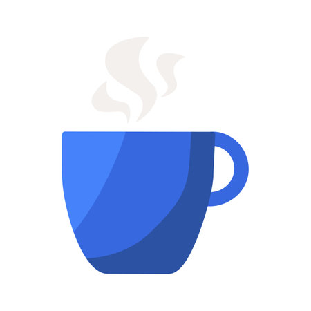 Flat cartoon blue hot cup drink with tea or coffee iconのイラスト素材