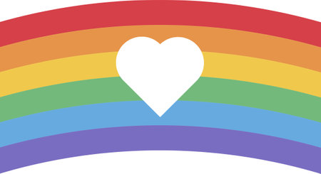 Rainbow heart flag arc in rainbow striped colors. LGBT party icon for design of card or invitation. Multicolored vector symbol isolated on white backgroundのイラスト素材