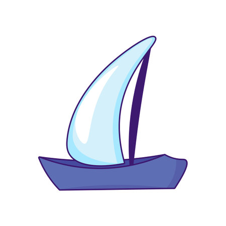 Sailing vessel. Small boat with sail for sea travel. Summer holiday icon. Simple stroke vector element isolated on white backgroundのイラスト素材