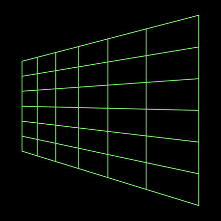 Y2K vector rave psychedelic futuristic object grid with illusion of depth in trendy neon green black style. Surreal retro abstract geometric wireframe shapes, crypto or cyberpunk elements and perspective grid symbol. Element is ideal for graphic design, digital art, video editing, and web design.のイラスト素材
