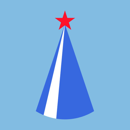 Vector illustration of a holiday cone hat from the collection of American flag-themed icons. A celebration of American culture and identity. Independence Day celebrations, a decorative element in an American-themed event. Patriotism and unity. The image is isolated on the blue background. The icon is perfect for web design, decorative elements, print, stickers, or social media.のイラスト素材