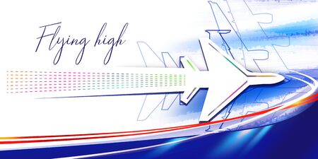 Flying high. Abstract illustration with an airplane in the sky.の写真素材