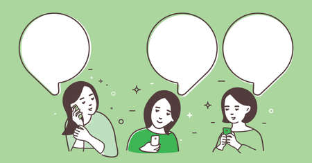 Three women are being exchanged messages, women talk, chat.のイラスト素材