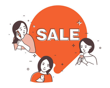 Illustration of sale, autumn sales, shopping with girlfriends, women s gossip.のイラスト素材