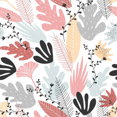 Floral seamless pattern with large elements in soft colors.のイラスト素材