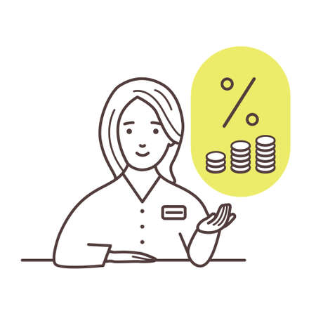 One line modern minimalistic illustration. Banking consultant. Illustration for infographics, presentations, brochures.のイラスト素材