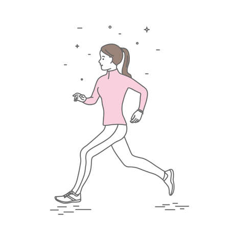 Running woman in line art style.のイラスト素材