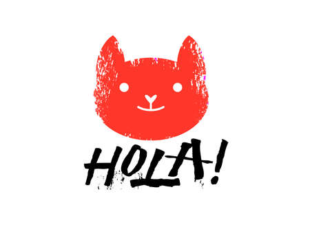 Hola slogan graphic, with cat sign vector illustrations. For t-shirt print and other uses.のイラスト素材