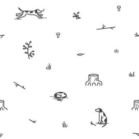 Seamless pattern. Dog in a park.のイラスト素材