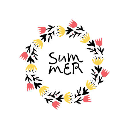 Hello Summer, modern hand drawn illustration Handwritten inscriptions for layout and template....