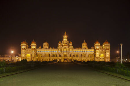 Palace of Mysore in India, illuminated in the night