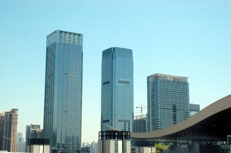 China, Guangdong province, Shenzhen city. Modern Chinese skyscrapers, office buildings in Futian district.の写真素材