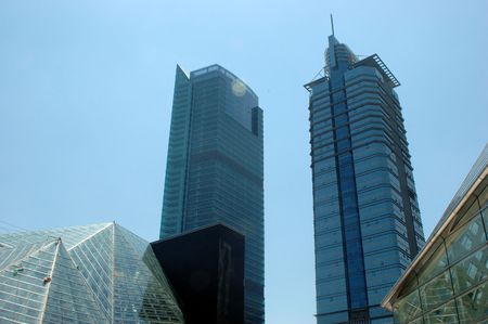 China, Guangdong province, Shenzhen city. Modern Chinese skyscrapers, office buildings in Futian...