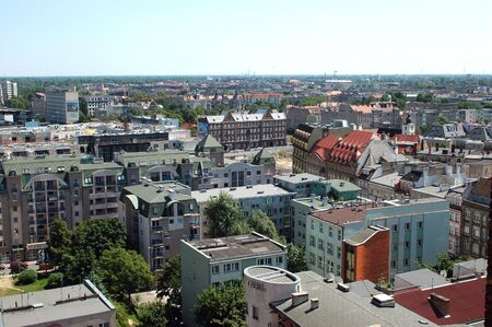 Poland, Wroclaw - beautiful cityscape with blue sky, general city view from Maria Magdalena's Church...