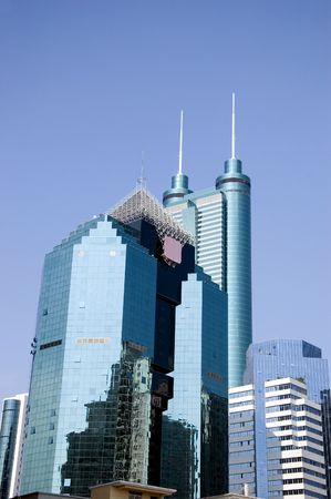 Group of modern buildings in Shenzhen, China, business skyscrapers in Luohu district.の写真素材