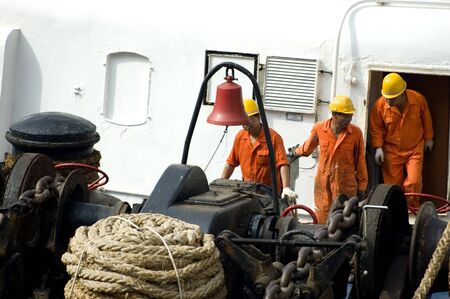 HONG KONG - OCTOBER 30: Chinese vessel in Hong Kong harbour, sailors prepare for next cruise on October 30, 2008 in Hong Kong.のeditorial素材