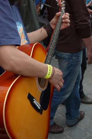 WROCLAW, POLAND - April 30: Guitars World Guinness Record, 5601 participants gather in front of...