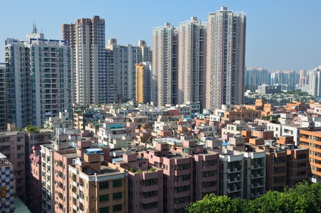 SHENZHEN, CHINA - SEPTEMBER 16:  Modern Shenzhen city, Futian district with new and old residential buildings on September 16, 2012. Within 30 years Shenzhen became modern business metropolis.のeditorial素材