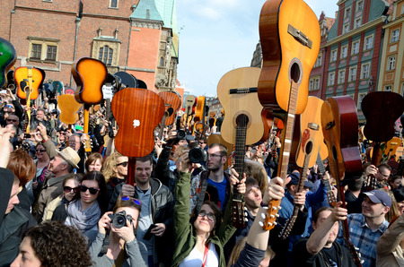 WROCLAW, POLAND - MAY 1: Over 7 thousands guitarists achieve new Guiness Record playing Hey Joe...