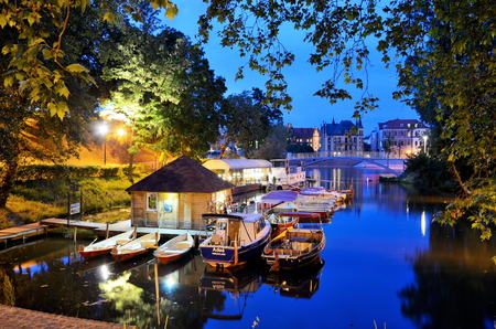 WROCLAW, POLAND - MAY 30: Gondola Bay by night at Odra river. In 2016 Wroclaw is European Capitol of Culture.のeditorial素材