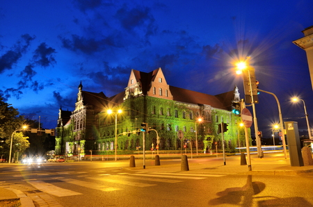 WROCLAW, POLAND - MAY 30: Wroclaw's National Museum, historical building  by night. In 2016 Wroclaw is European Capitol of Culture.のeditorial素材